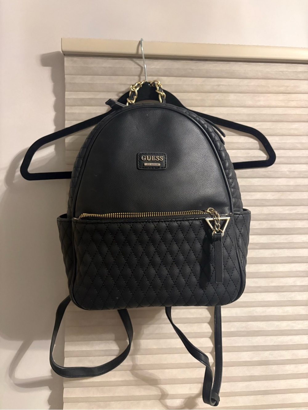 GUESS Black Quilted Backpack with Gold Hardware